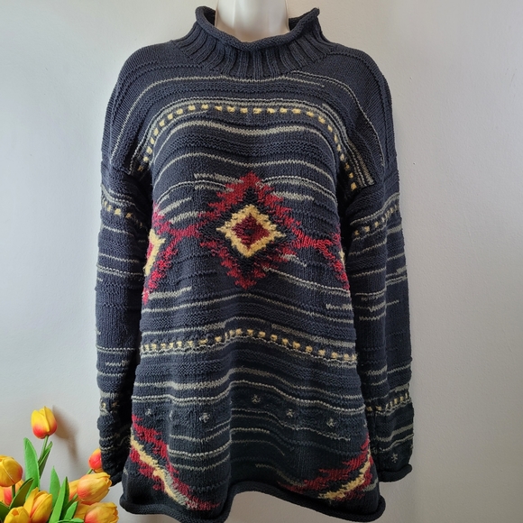 Tess' Designs Bermuda Aztec Print Beautiful Sweater - Picture 1 of 7
